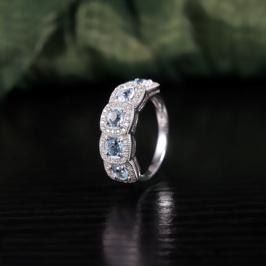 Wind Ring s925Sterling Silver Gemstone Ring Natural Sky Blue Topaz Ring Wholesale
