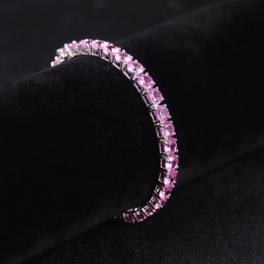 Peach blossom bracelet3/4/5mm Tennis Chain s925Sterling Silver Inlaid Cultivated Sapphire Pink Bracelet for Women
