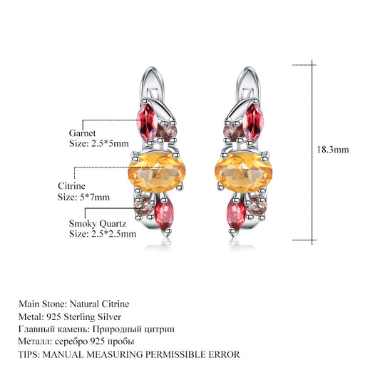 Fashion Natural Stone Ear Studs Earrings Vintage Personality s925Silver Earrings Colorful Crystal Gem Earrings