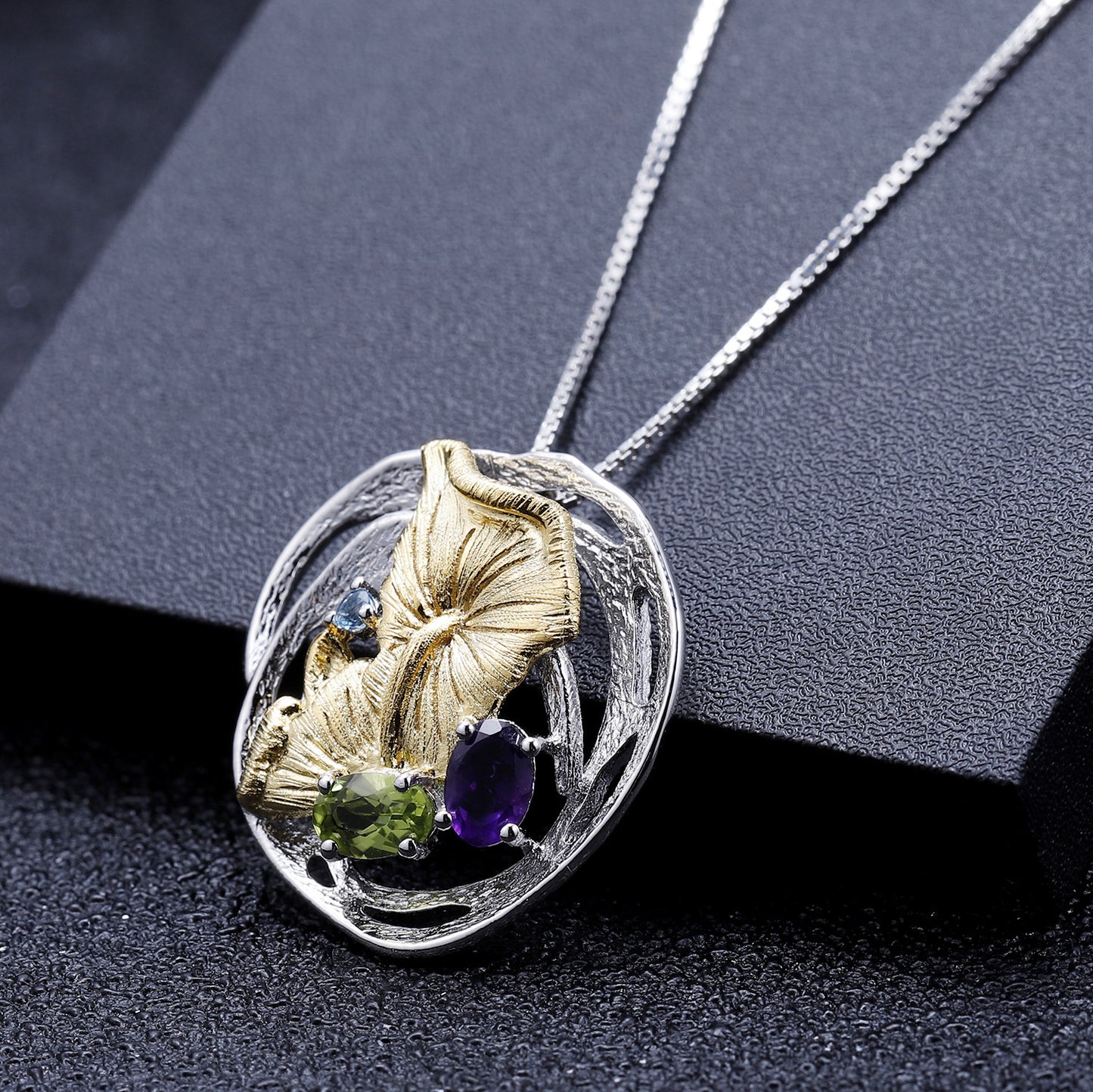 Designer High-End Gemstone Pendant Natural Style Design s925Sterling Silver Natural Gemstone Necklace Pendant
