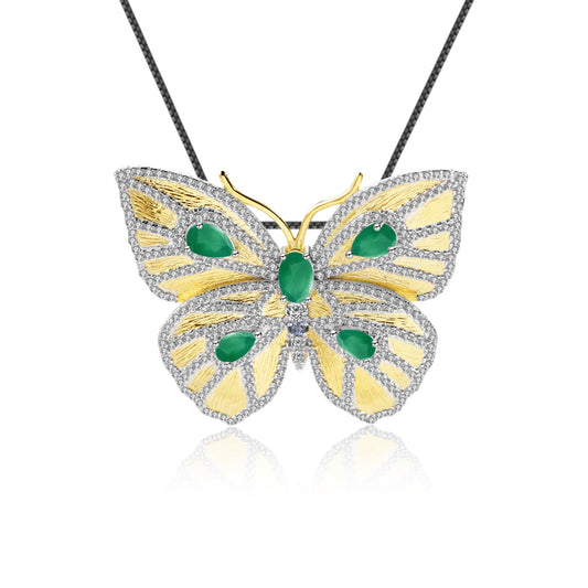 Russian Luxurious Brooch Pendant Dual-use Butterfly Series Design High-end Feel s925Silver Green Agate Necklace Pendant