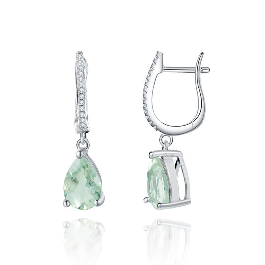 Fashionable Light Luxury Natural Gemstone Earrings High-end Feel s925Sterling Silver Inlaid Natural Green Amethyst Earrings