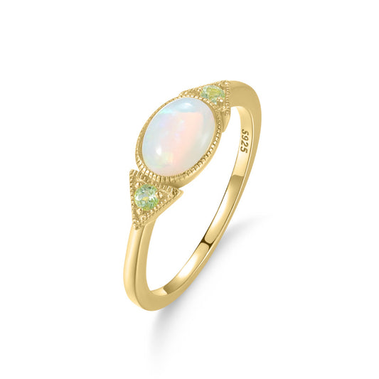 Fresh2025New0.9Carat Opal Ring s925Sterling Silver Inlaid Natural Moonstone Ring Gold