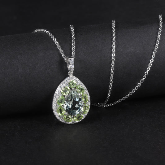 s925Silver Inlaid Natural Peridot Green Amethyst Pendant Light Luxury High-end Natural Gemstone Necklace Pendant