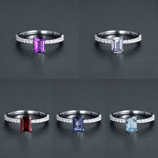 Direct Supply Fashion Simple Ring for Men and Women Square Natural Gemstone Amethyst925Sterling Silver Ring