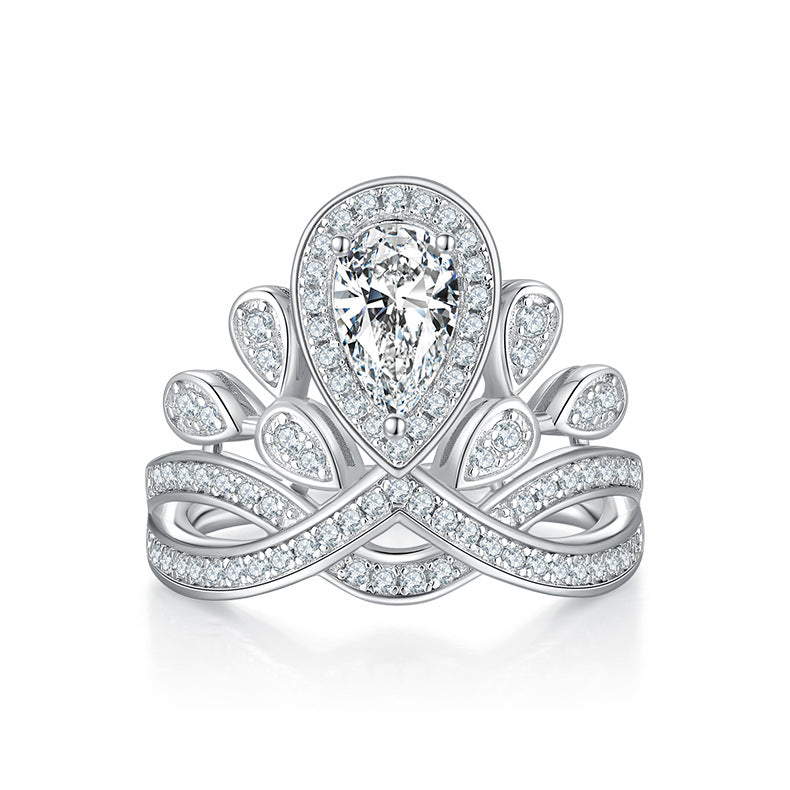 Luxurious Crown Water Drop Ring s925Silver Inlaid Colorful Moissanite Ring Band GRA Certificate New Style Ring for Women