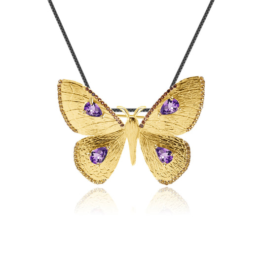 Designer Brooch Pendant Dual-use Butterfly Design Palace Style s925Silver Natural Amethyst Necklace Pendant