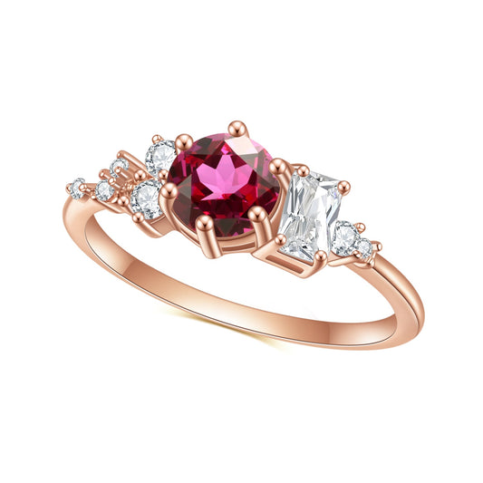 Jewelry S925Sterling Silver Inlaid Natural Rose Garnet Ring Fashionable Light Luxury Gemstone Rose Gold Ring