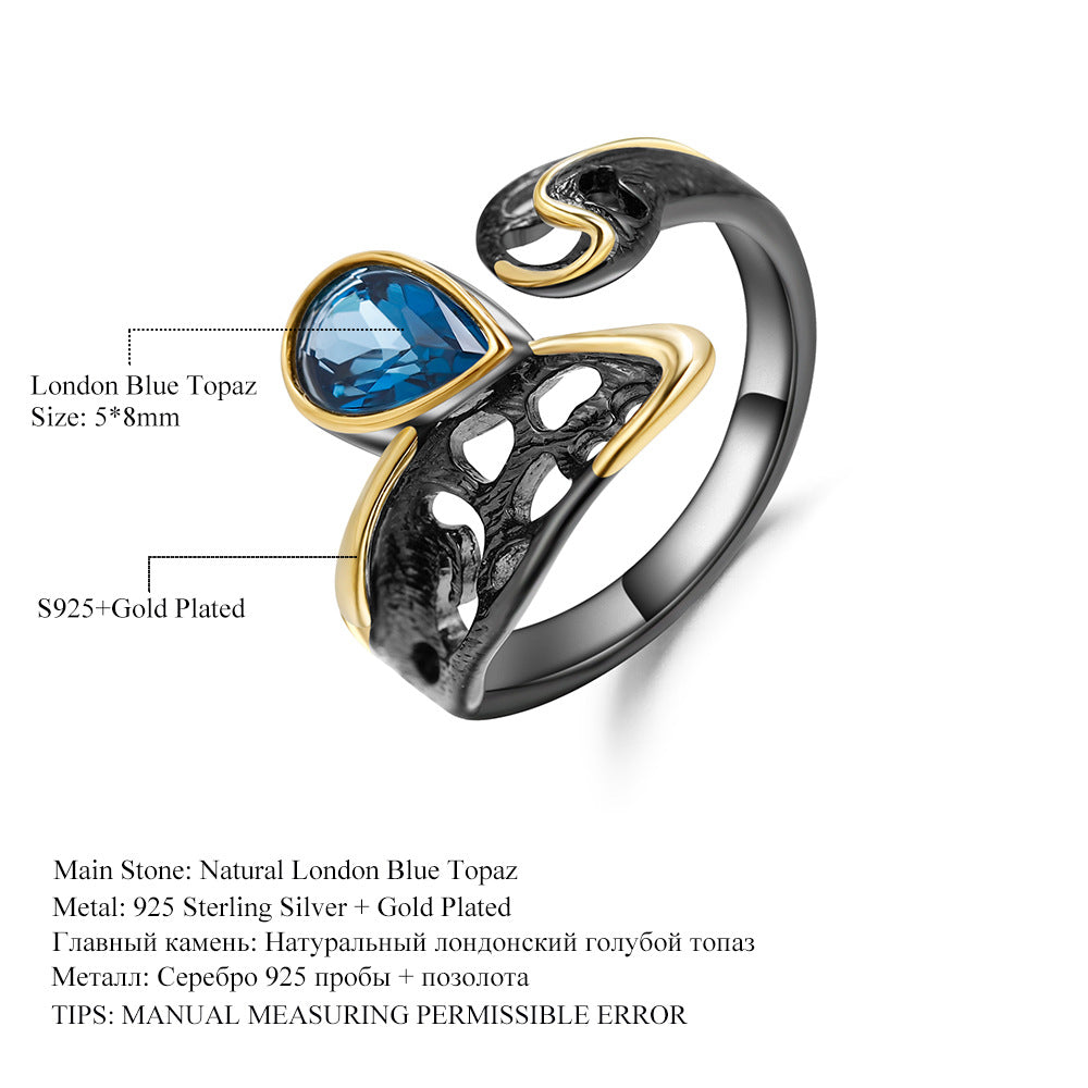 Designer Gemstone Inlaid Open Ring Vintage Style High-End Design925Silver Natural Amethyst Ring