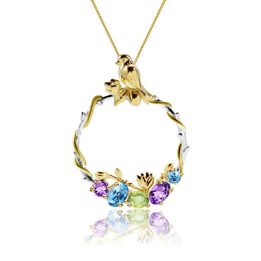 Secret Garden Designer High-End Natural Gemstone Pendant Chinese Style s925Silver Gemstone Necklace Pendant