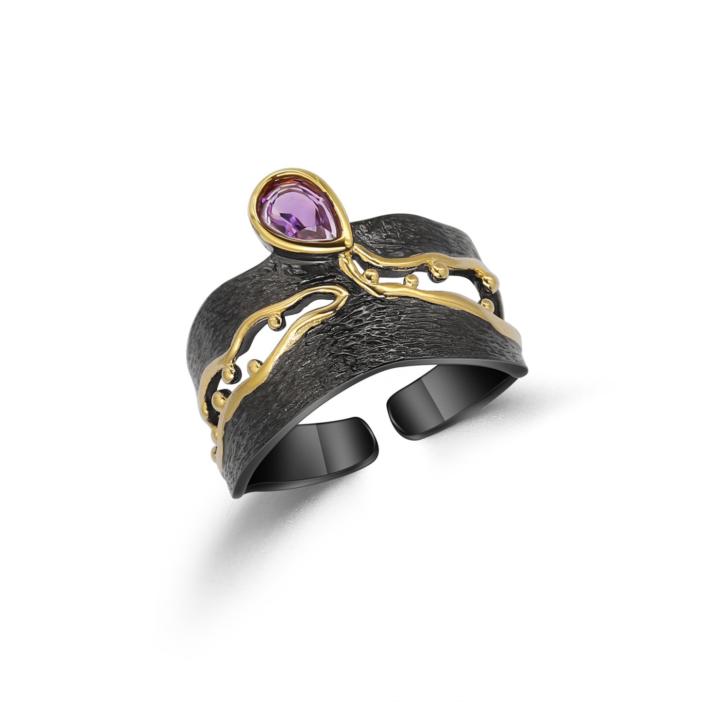 Designer Vintage Style Open Ring Italian Craftsmanship High-end Feel s925Silver Natural Amethyst Ring