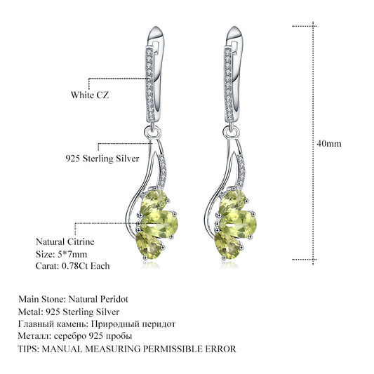 Natural Peridot Earrings Jewelry Fashion Design s925Sterling Silver Inlaid Natural Gemstone Earrings