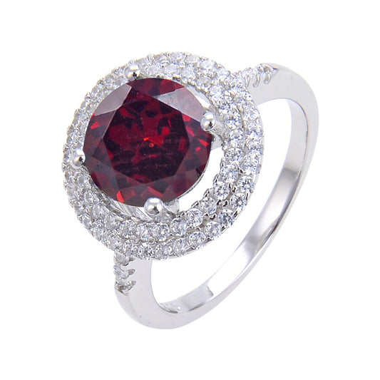 Double Circle Natural Topaz Ring s925Sterling Silver Inlaid Garnet Sapphire Ring Classic