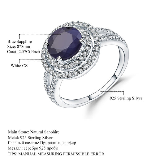 Fashionable Luxurious Round Bag Natural Sapphire Ring for Women Vintage Personality s925Sterling Silver Inlaid Gemstone Ring