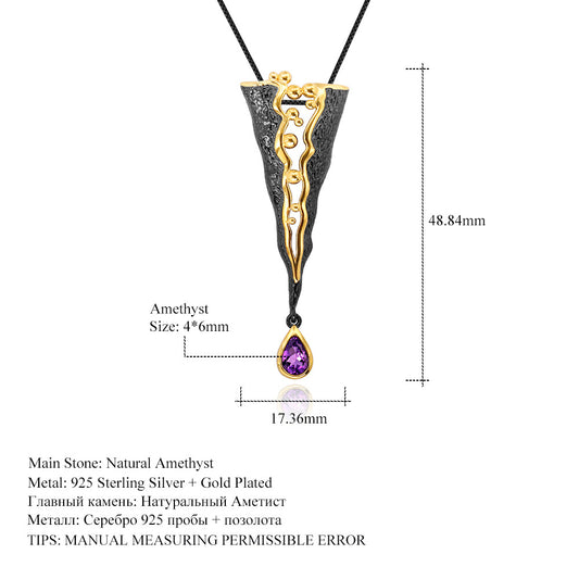 Designer High-End Gemstone Pendant Italian Craftsmanship Retro925Silver Natural Amethyst Necklace Pendant