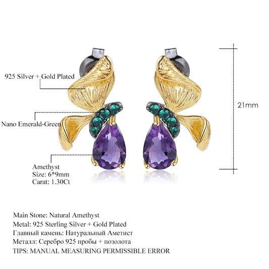 Secret Garden Designer Butterfly Earrings Natural Wind s925Silver Natural Gemstone Amethyst Earrings Drop Earrings