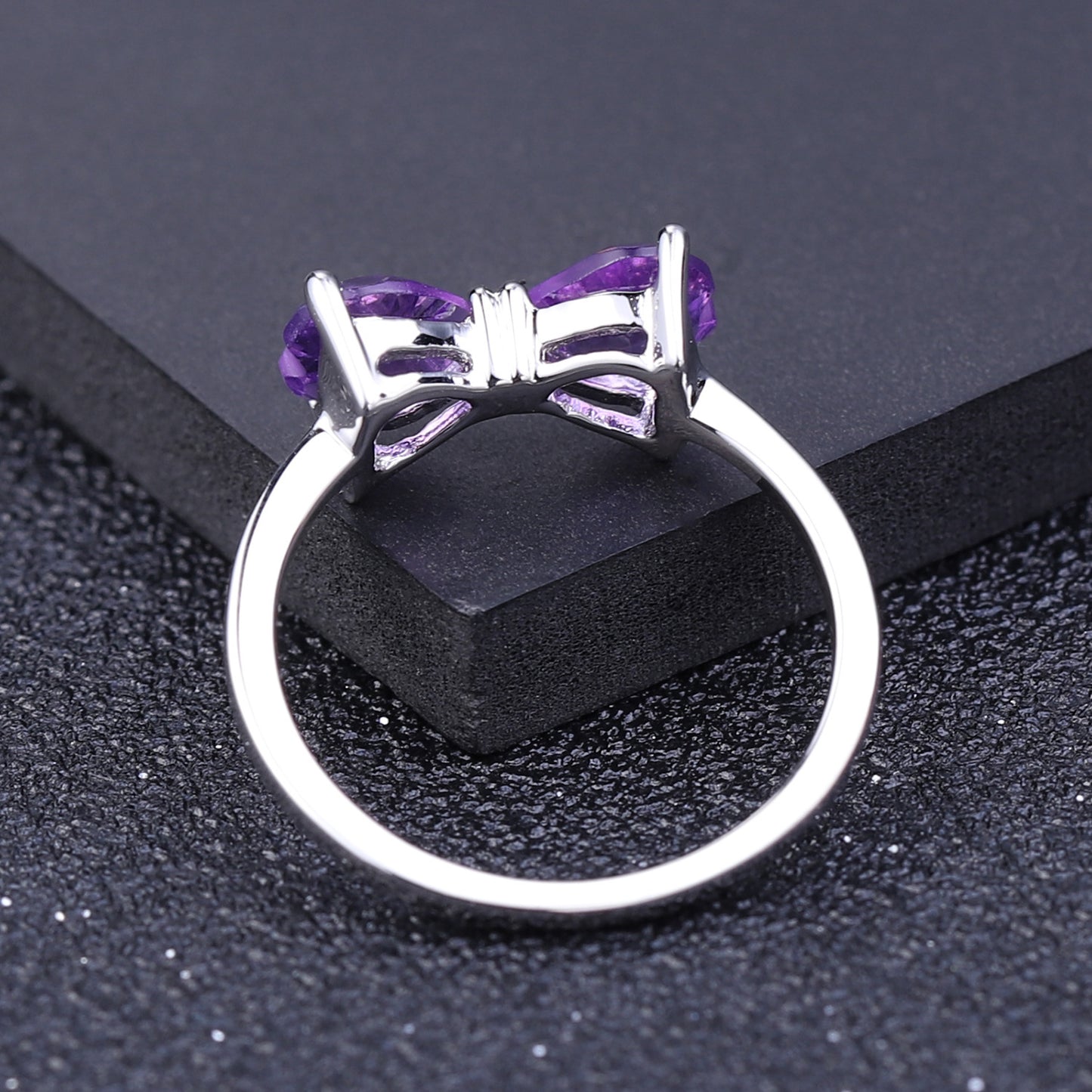 Heart Gemstone Bowknot Ring for Women Vintage Inlaid with Natural Stone s925Silver Amethyst Ring