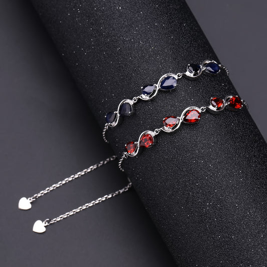 New Design Natural Sapphire Bracelet for Women Elegant s925Sterling Silver Inlaid Garnet Bracelet
