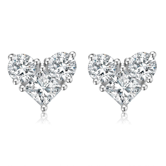 High-End Fashion18k Gold Inlaid Cultivated Diamond Stud Earrings Three Diamond Earrings Au750k Gold Heart-Shaped Earrings