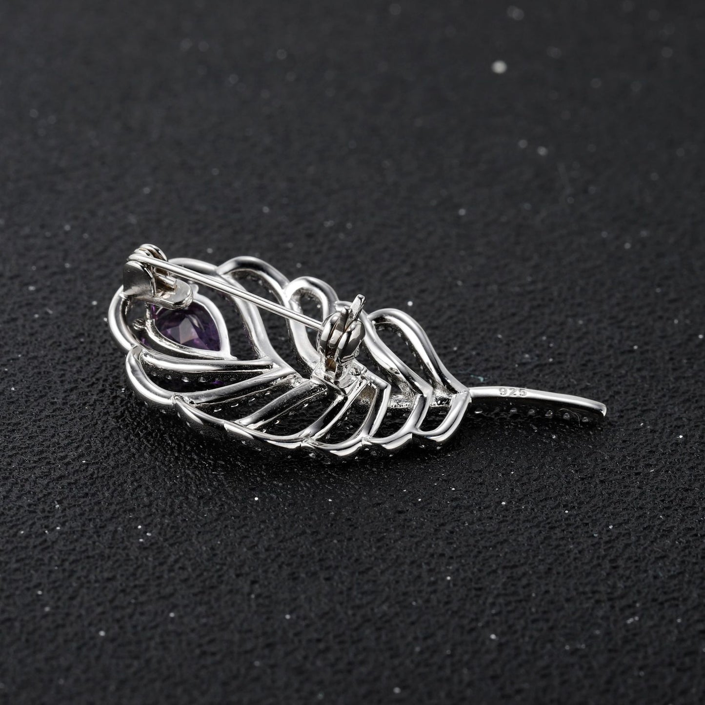 Designer Natural Amethyst Feather Brooch Banquet Dress with High-End Design s925Silver Brooch