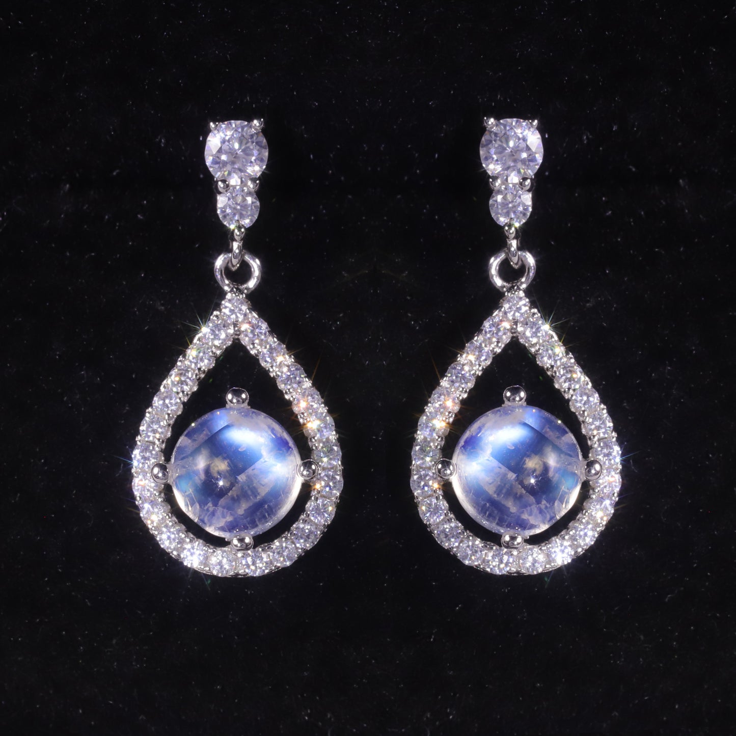 Elegant and Noble Natural Cream Blue Moonstone Earrings for Women s925Sterling Silver Gemstone Earrings for Export