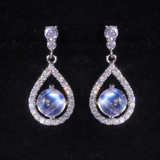 Elegant and Noble Natural Cream Blue Moonstone Earrings for Women s925Sterling Silver Gemstone Earrings for Export