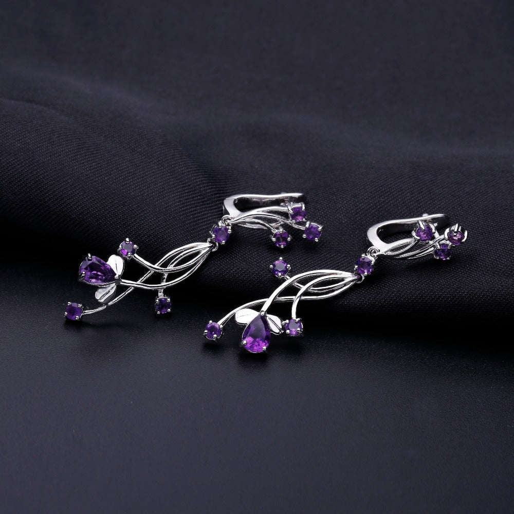 Natural Gemstones925Sterling Silver Earrings Luxury Design Light Luxury Jewelry Accessories Natural Amethyst Earrings Studs Drop Earrings