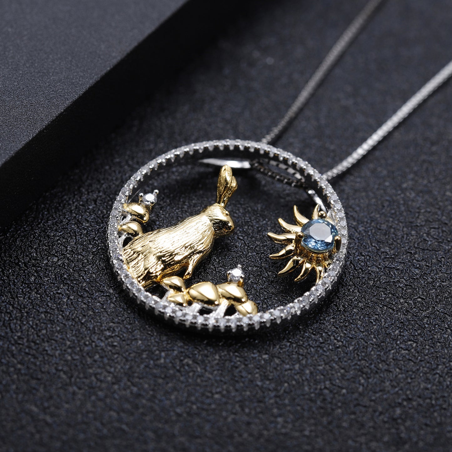Designer Chinese Style Element Pendant Twelve Zodiac Series Jade Rabbit 925Silver Natural Gemstone Necklace Pendant