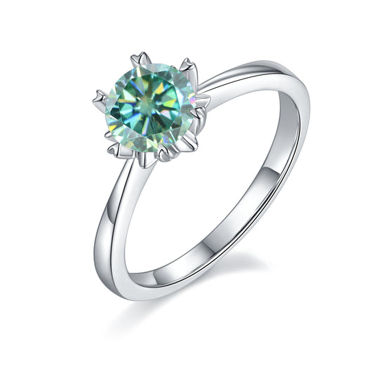 Green Moissanite14-Claw Inlaid Ring Set GRA Certificate of Light Luxury s925sterling silver gemstone ring