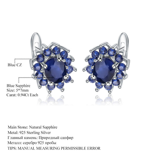 Natural Sapphire Stud Earrings Fashion Retro Inlaid Gemstone s925Silver Crystal Earrings Jewelry