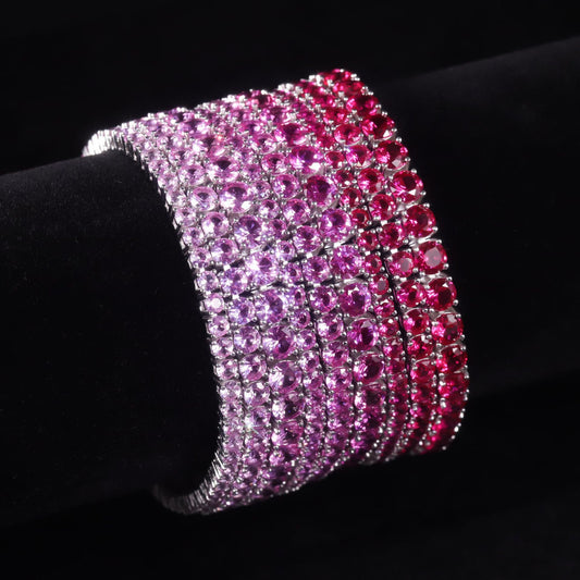 Fresh Peach Blossom Bracelet3/4/5mm Tennis Chain s925Sterling Silver Cultivated Sapphire Pink Bracelet ins Wind