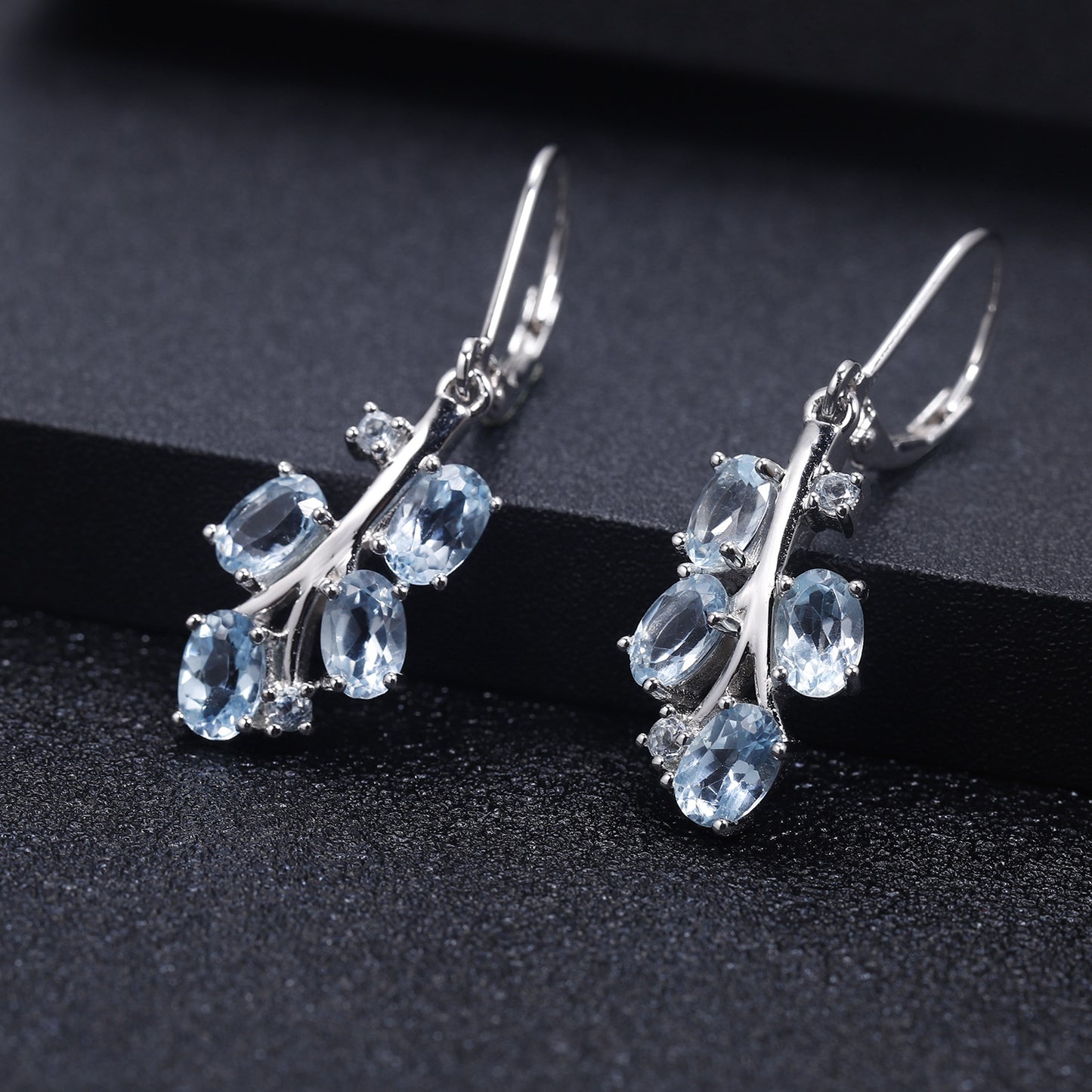 Natural Colored Gems Topaz Stud Earrings Fashion s925Sterling Silver Inlaid Sapphire Crystal Earrings Earrings New