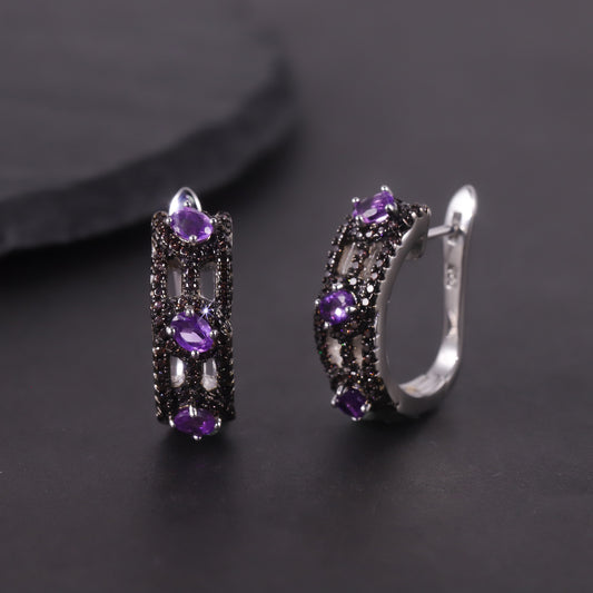 Unique Dark Style Earrings Cluster Garnet Topaz Crystal Gemstone Earrings s925Sterling Silver Foreign Trade Hot Sale