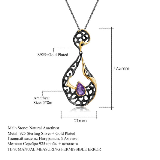 Italian Craft Designer Gemstone Pendant Retro High-End Sense925Silver Natural Amethyst Necklace Pendant