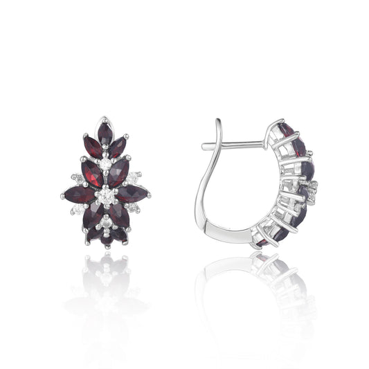 Early Spring New Gemstone Earrings s925Sterling Silver Inlaid Natural Black Garnet Earrings with British Clasp Elegant Silver Jewelry