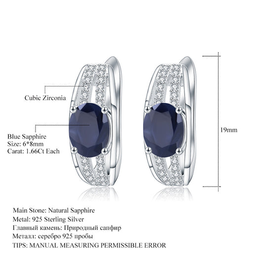 Classic Natural Topaz Earrings S925Wholesale Pure Silver Gold-Plated Natural Sapphire Stud Earrings