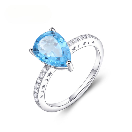 Natural Gemstone Swiss Blue Topaz Ring Affordable luxury fashion s925Sterling Silver Inlaid Gemstone Ring