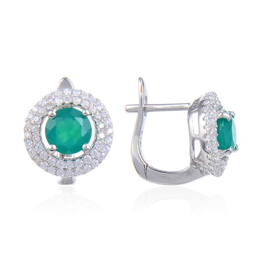 Elegant natural crystal topaz earrings s925Sterling Silver Inlaid Green Chalcedony Sapphire Stud Earrings Small and Exquisite