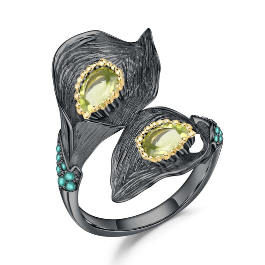 Italian Craft Jewelry Designer Open Ring Retro Natural Style s925Silver Natural Colored Gems Ring