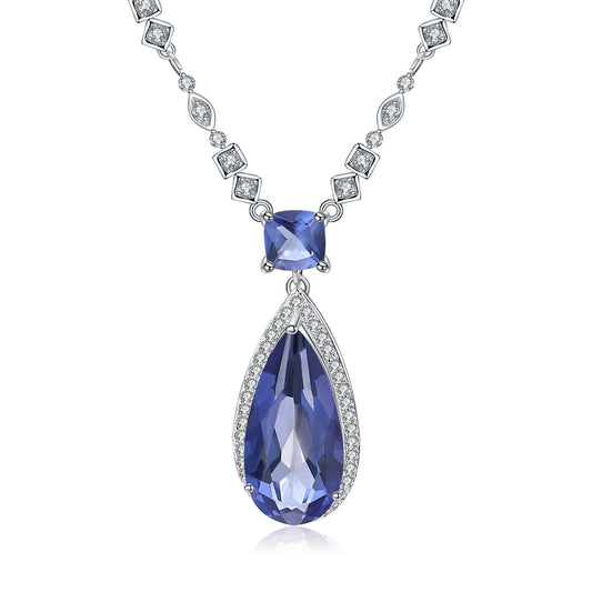 Luxurious Fashion Gemstone Pure Silver Pendant Necklace with Unique Design925Silver Inlaid Gemstone Crystal Necklace Pendant