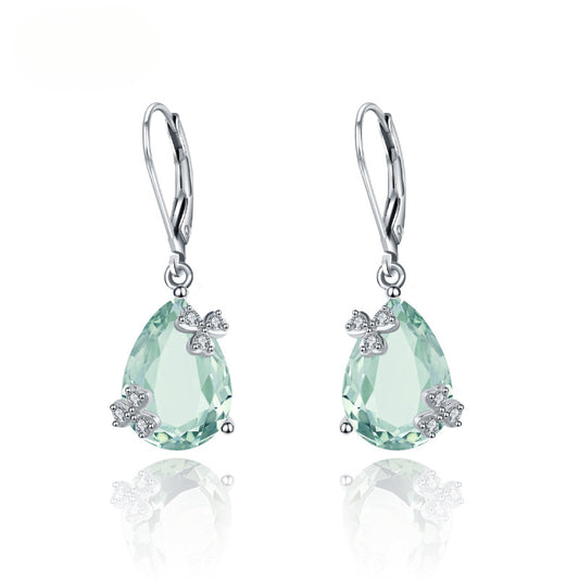 s925Silver Natural Green Amethyst Stud Earrings Jewelry Unique Light Luxury Inlaid Gemstone Natural Colorful Earrings Drop Earrings