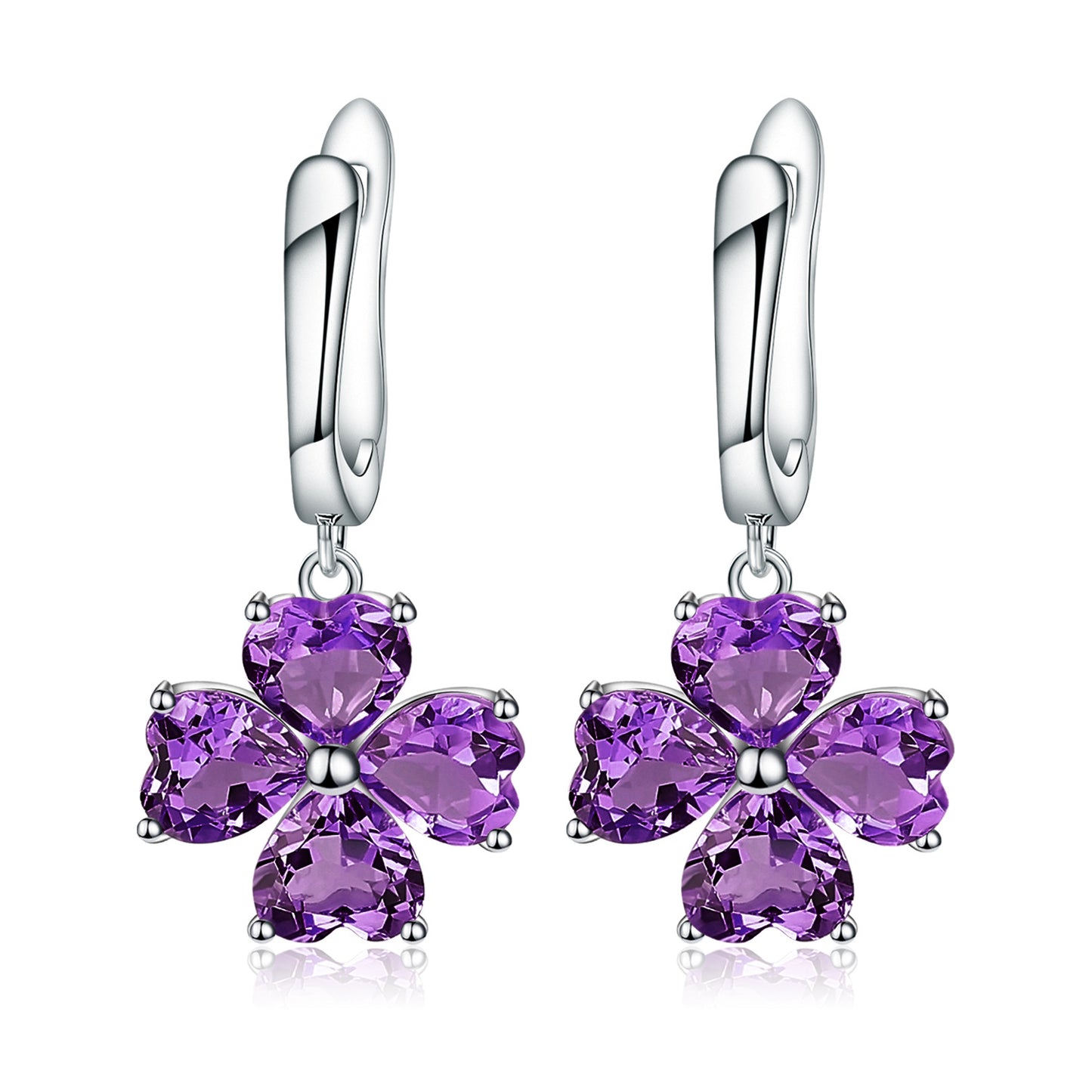Fresh Natural Amethyst High-end Earrings Luxurious Clover s925Silver Inlaid Gemstone Earrings