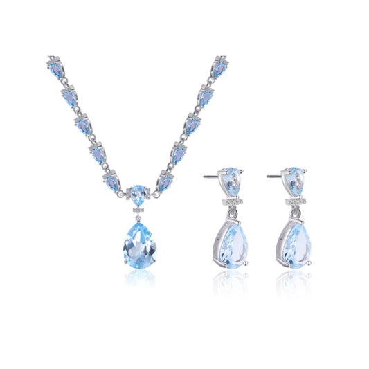 Fresh ins Natural Sky Blue Topaz Pendant925Sterling Silver Necklace Earrings Jewelry Set High Quality