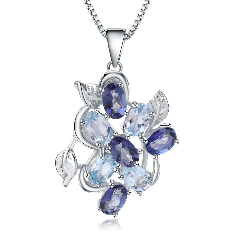 Design Sense Jewelry Topaz Pendant Retro Natural Gemstone Inlay s925Silver Necklace Pendant