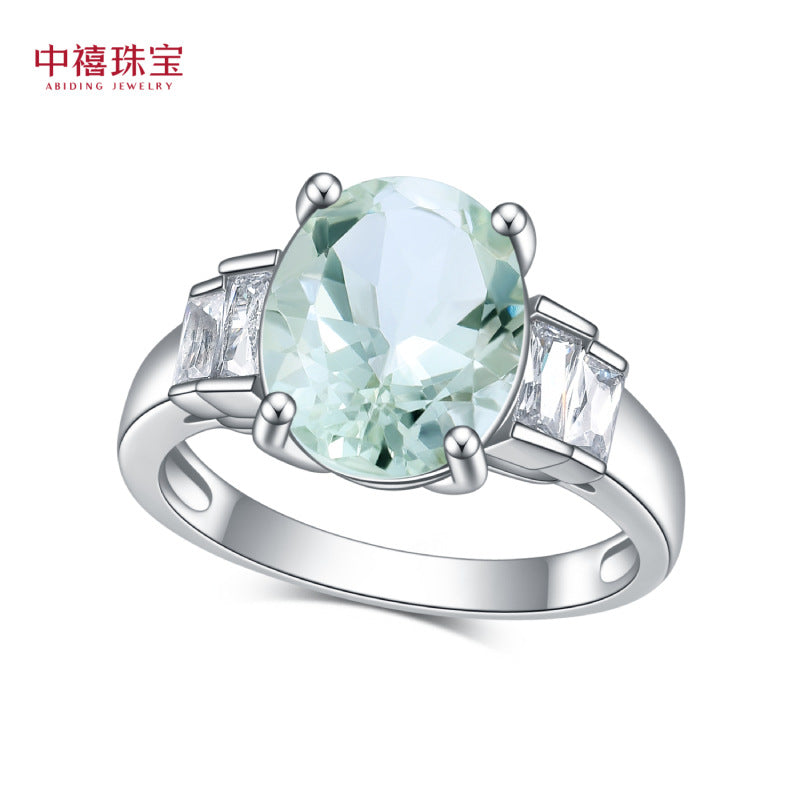 s925Sterling Silver Natural Green Amethyst Ring High-end Fashion Luxurious Inlaid Gemstone Green Spinel Ring New Model