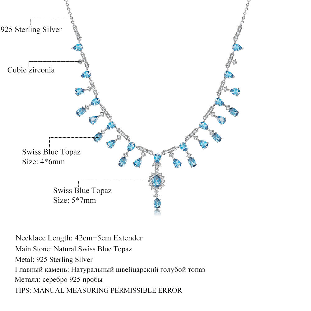 Banquet Luxury Natural Topaz Necklace High Sense s925Silver Inlaid Sapphire Agate Garnet Necklace