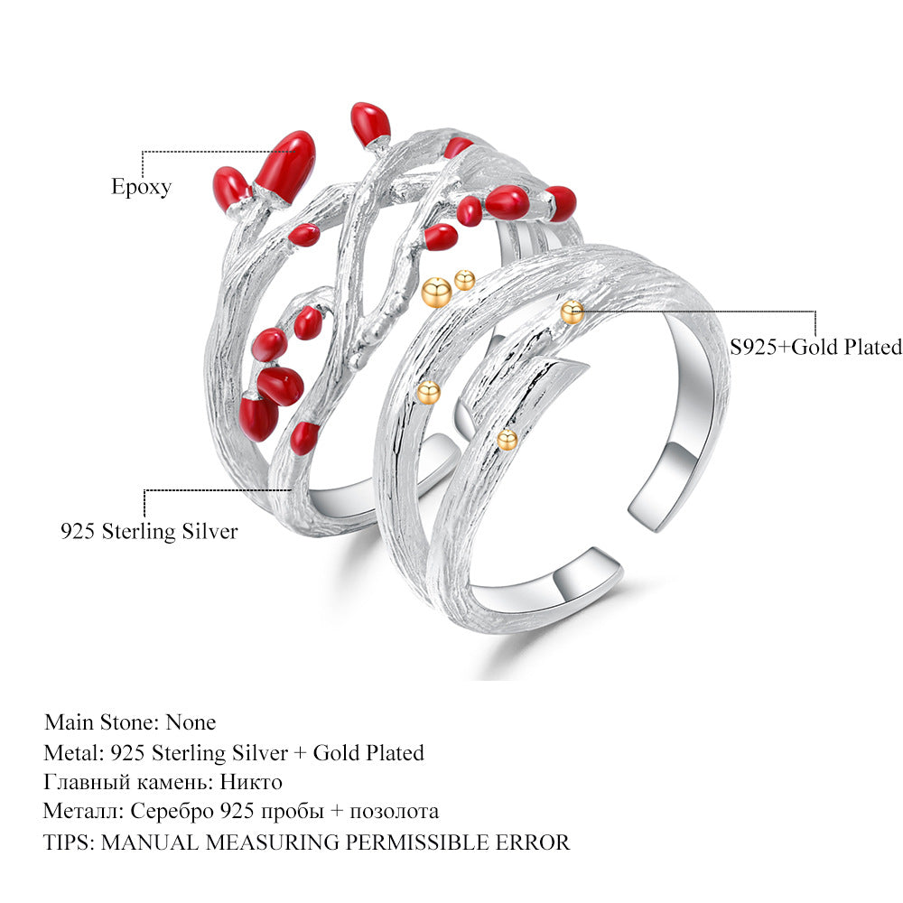 Niche Design Resin s925Sterling Silver Couple Rings Adjustable Open Natural Style Tree Branch Adjustable Rings Pair