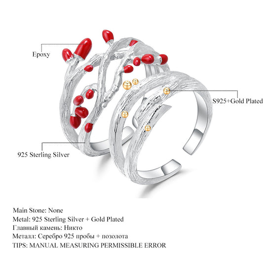 Niche Design Resin s925Sterling Silver Couple Rings Adjustable Open Natural Style Tree Branch Adjustable Rings Pair