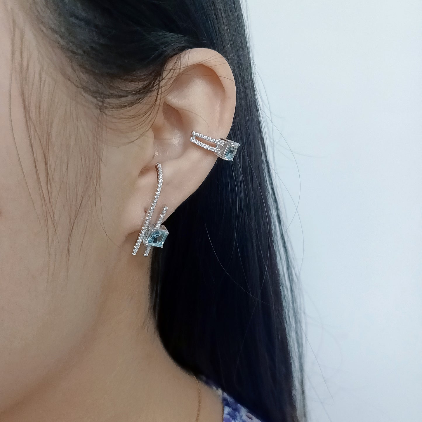 Fashionable Light Luxury Earring Three-Piece Set S925Silver Inlaid Natural Freshwater Pearl Matching Topaz Stud Earrings Ear Clips
