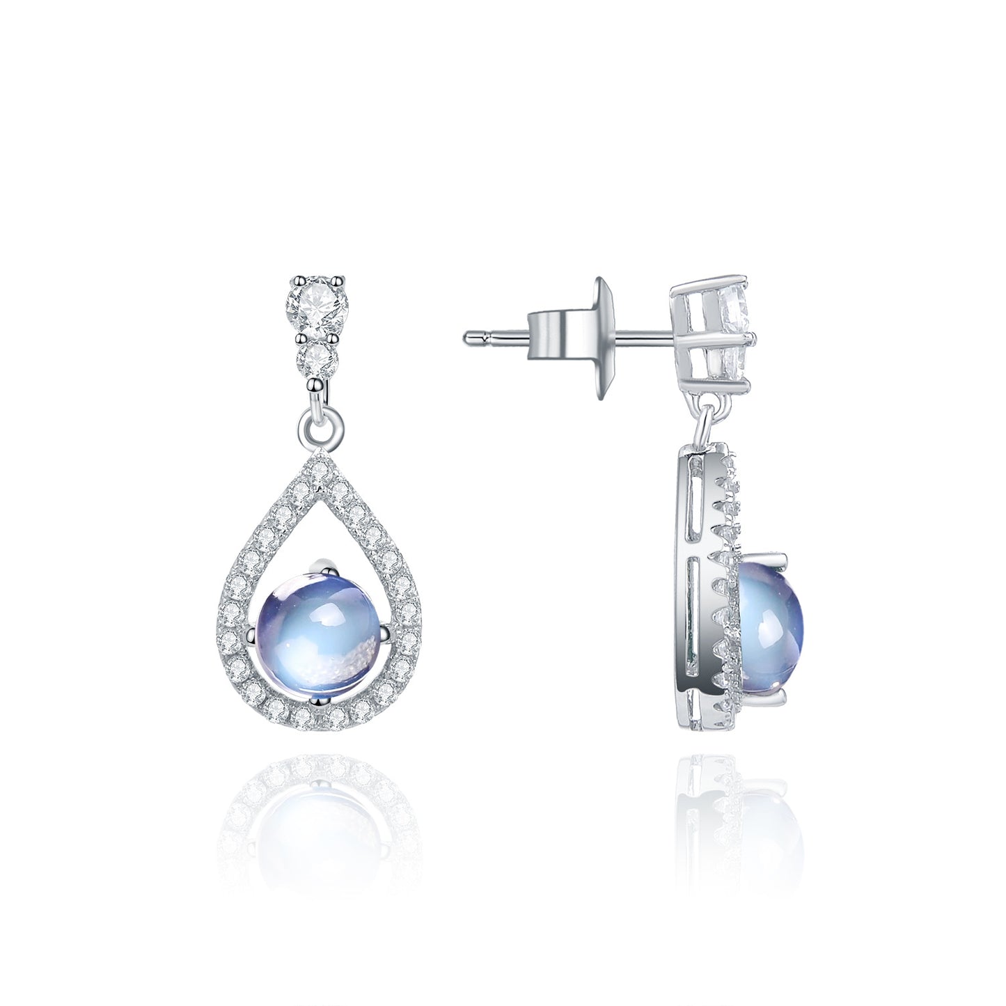 Elegant and Noble Natural Cream Blue Moonstone Earrings for Women s925Sterling Silver Gemstone Earrings for Export